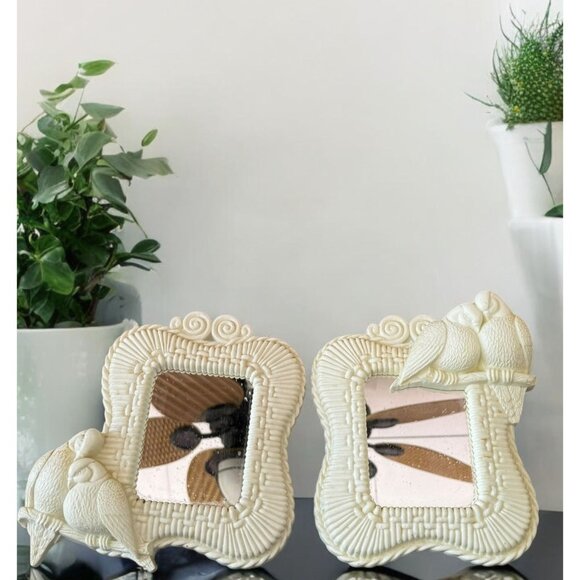 Vintage Homco Bird Wall Mirrors Set Of 2 White Framed - Picture 10 of 10